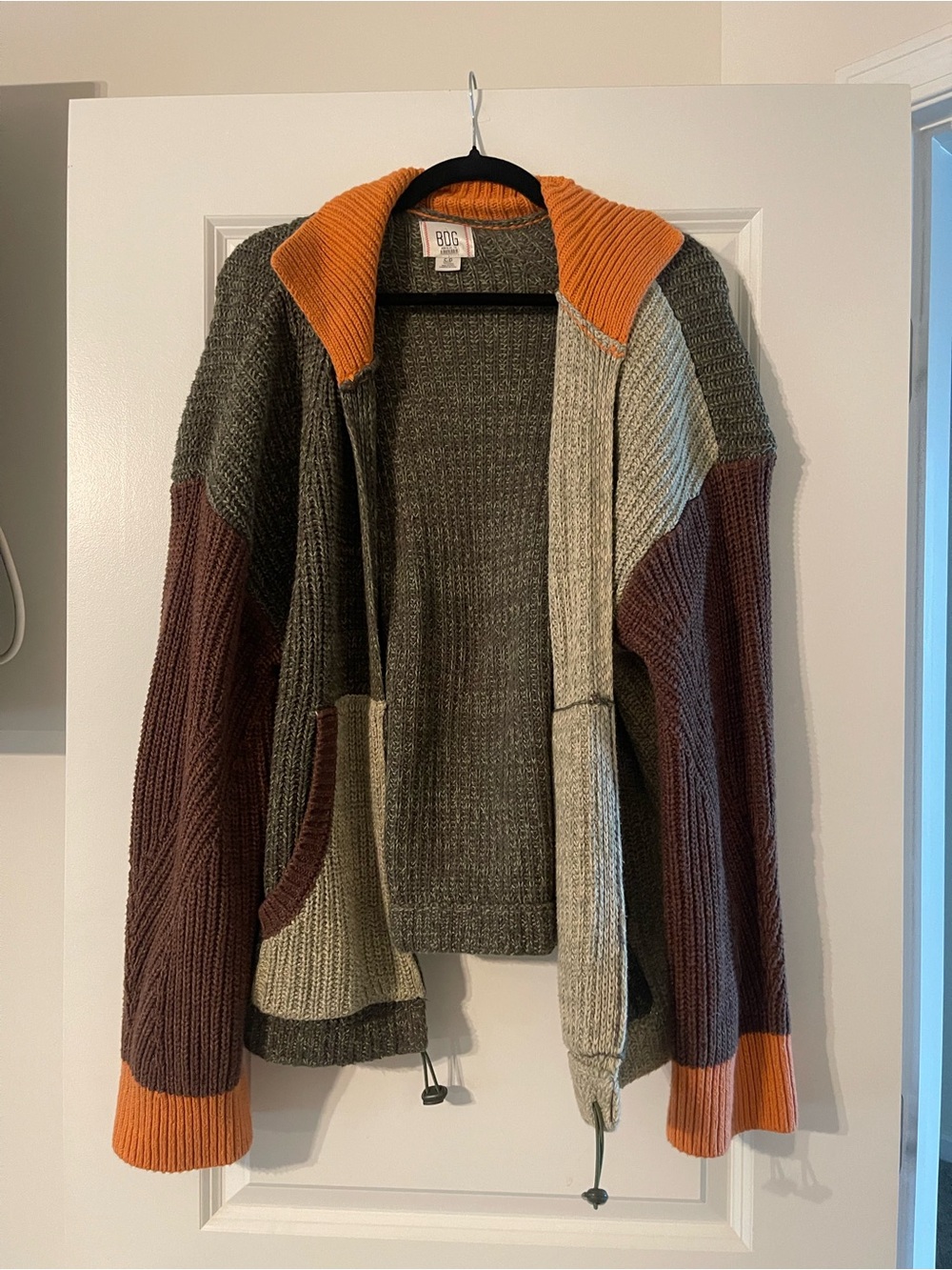 BDG Colorblock Cardigan - Olive, Rust & Orange